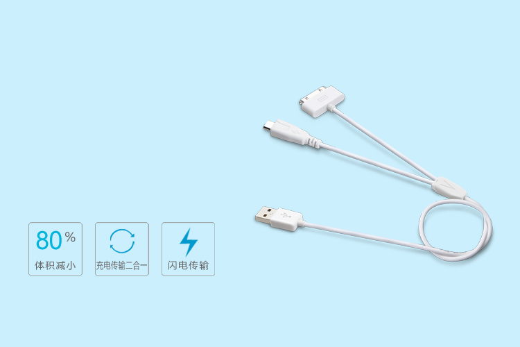 Micro USB+Apple 30-Pin USB二合一數(shù)據(jù)充電線  合二為一  一線充電